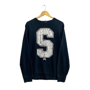 Vintage 00&#39;s Stussy SS Sweatshirt Stussy Crewneck Stussy Sweater Pullover Jumper Spell Out Printed Logo Black Size LARGE
