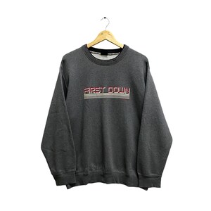 Vintage First Down Sweatshirt First Down Crewneck First Down Sweater Pullover Jumper Print Logo Dark Grey 2Large