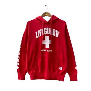 Vintage Life Guard Spellout Logo Print Sweater Hoodie Zipper Streetwear Vintage Hoodie Red Sweater Zipper Hoodie Life Guard Size Medium