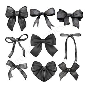 black bows png digital files, dtf, htv, sublimation, iron on, watercolor bows