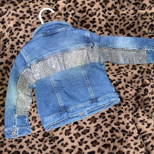 Rhinestone fringe kids jean bling jacket - flower girl - wedding party gift - wedding day - junior bridesmaid gifts - concert/birthday gift