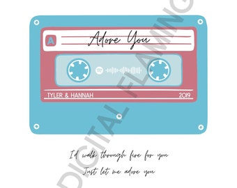 Personalised Cassette Tape Print | Retro Music Digital Art | Song Print | Music Gift | Personalised Gifts | New Home Gift | Wedding Gift