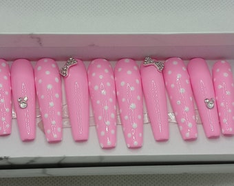 Pink Mini Mouse Nails Ballerina Square Coffin Stilletto |XXL Ballerina Press On's| Press On Nails| Glue On Nails| Fake Nails|