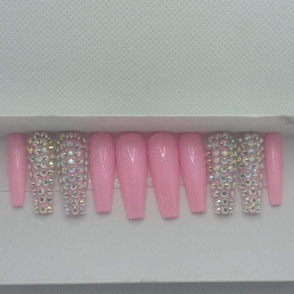 Long Pink Ballerina Bling  |XXL Ballerina Press On's| Press On Nails| Glue On Nails| Fake Nails| BLing bling