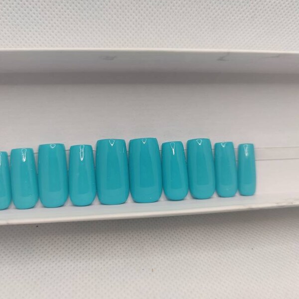 Bright teal blue Press on nails  |XXL Ballerina Press On's| Press On Nails| Glue On Nails| Fake Nails|