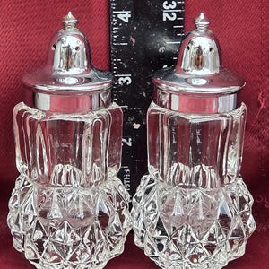 Vintage Indian Glass Diamond point clear Salt and pepper shaker