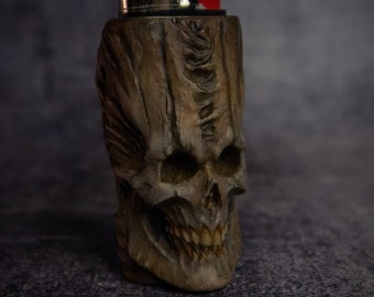 Bad To The Bone Lighter Case | Handmade Skull Lighter sleeve for MINI Sized lighters - Horror sculpture - OOAK (one of a kind)