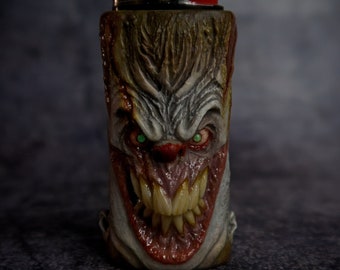 Demonic Jester lighter case | Handmade Lighter sleeve for MINI Sized lighters -Glow In The Dark Eyes- Horror sculpture - OOAK(one of a kind)