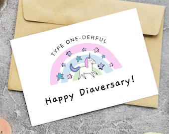 Unicorn Diaversary Card: T1D Gift, Cut & Fold (Digital Download)
