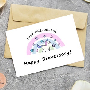 Diaversary Karte Einhorn Schneiden & Falten Druckbare Sofortige Download Digitale Karte Vorlage PDF, PNG, JPG Diabetes T1D Geschenk