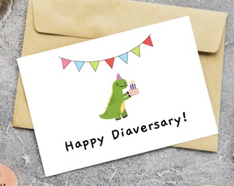 Dinosaur Diaversary Card: T1D-afdrukbare wenskaart (pdf, png, jpg)