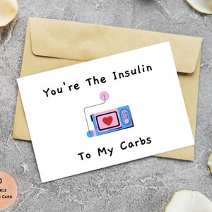 Insulin to my Carbs T1D Card Cut and Fold Printable Card Template PDF, PNG, JPG Diabetes T1D, Instant Download