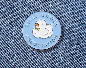 Silly Goose Association Enamel Pin - White Goose Blue Brooch - Fun Gift - School - Backpack - Lanyard
