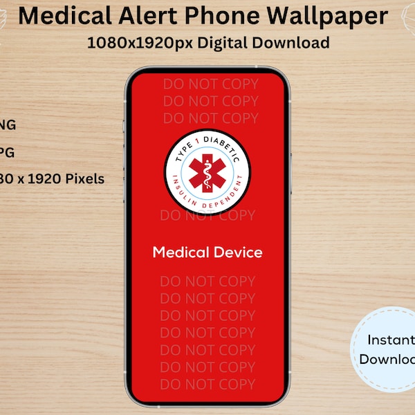 Medical Alert Phone Wallpaper T1D - Type 1 Diabetes background Image - Insulin Dependent PNG & JPG, Instant Download, Digital Files