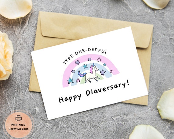 Unicorn Diaversary Card: T1D Gift, Cut & Fold (Digital Download)