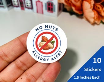 No Nuts Allergy Alert Stickers: Medical Alert, 1.5" Round - 10 Pack