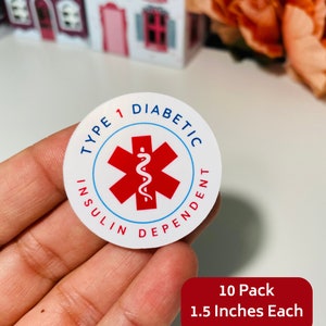 Type 1 Diabetes Medical Alert Stickers: T1D Insulin Dependent, Waterproof Vinyl (10 Pack)