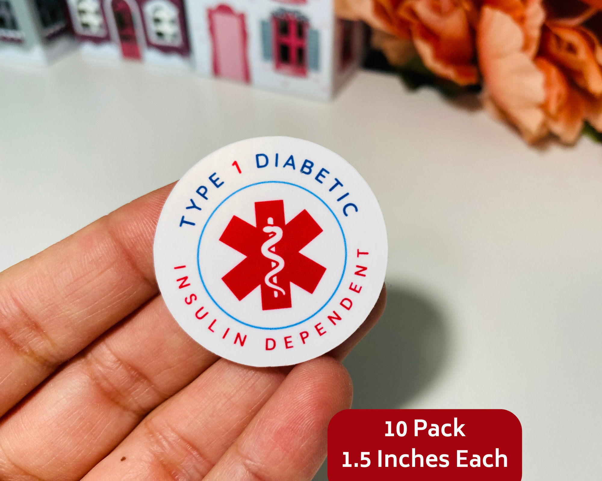 Type 1 Diabetes Medical Alert Stickers: T1D Insulin Dependent, Waterproof Vinyl (10 Pack)