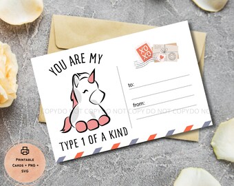 Type 1 Diabetes Unicorn Postcard: Printable T1D Card (PDF, PNG, SVG)