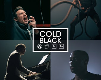 Cold Black Cinematic LUTs – 12 Moody Dark Teal Color Grading Presets for DaVinci, Premiere, Final Cut
