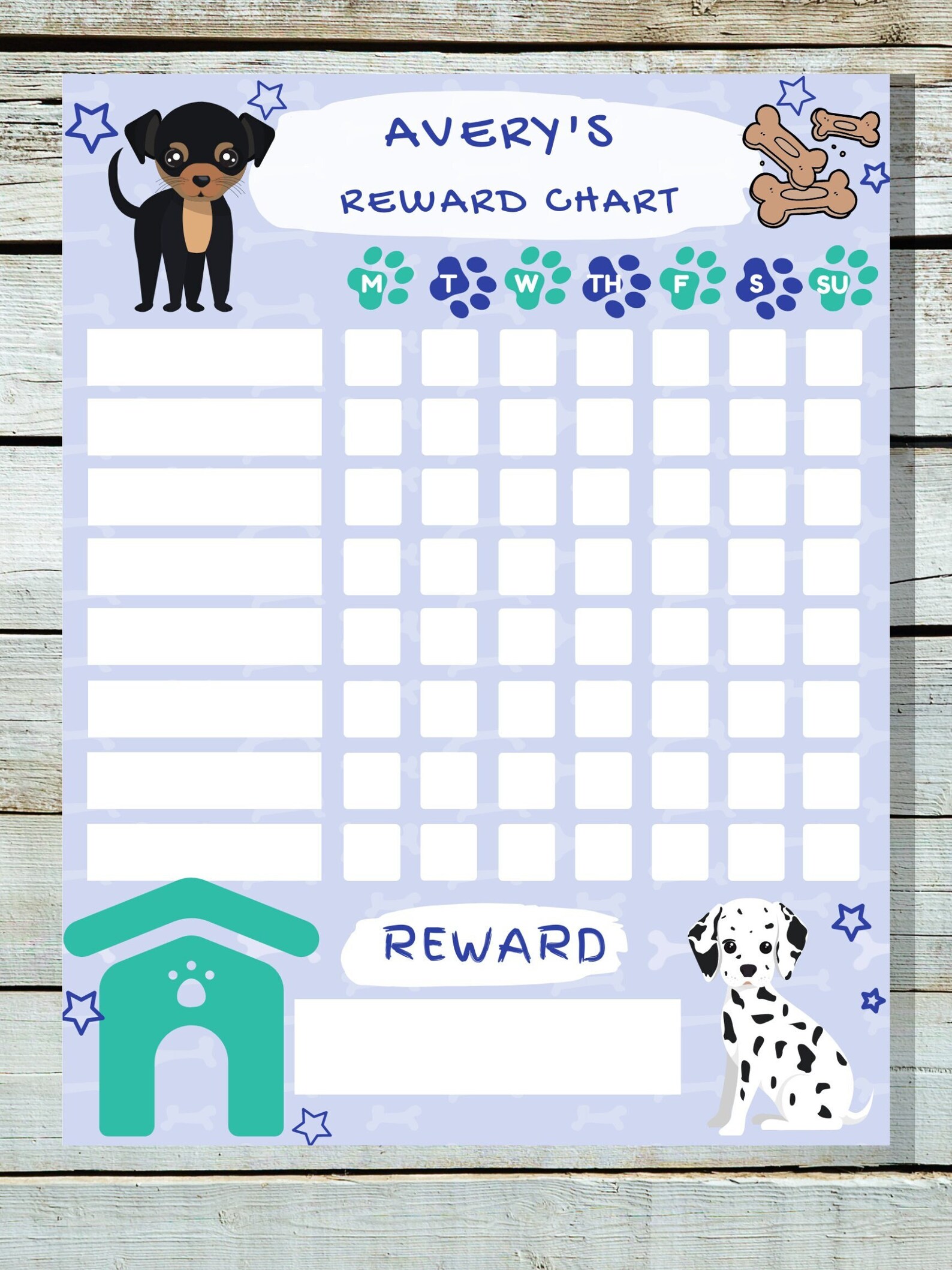 Dogs Blue Reward Chore Chart To-Do Chore Chart Daily | Etsy