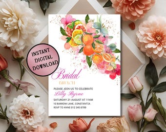 Citrus Floral Bridal Brunch Invitation Template (Digital Download)