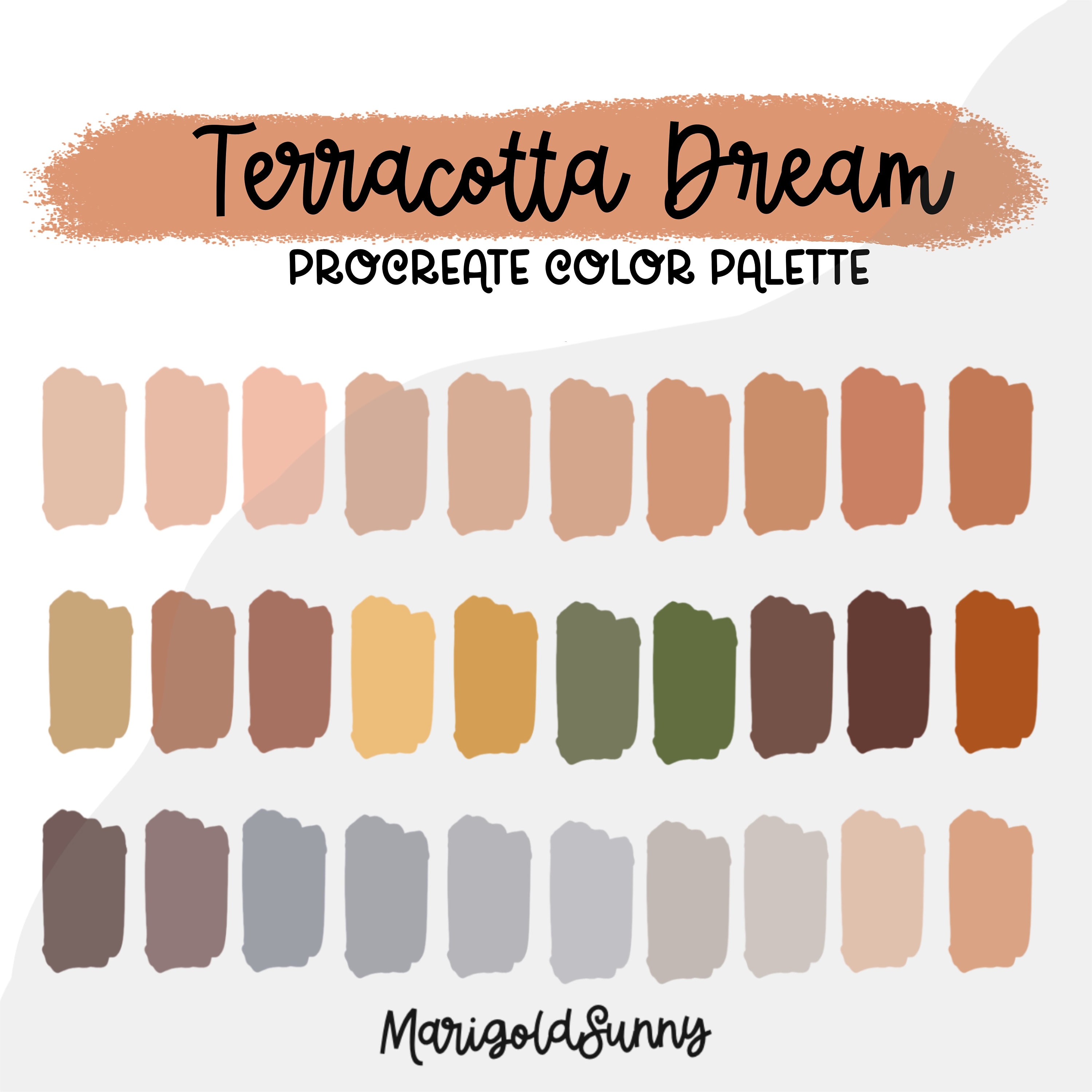 Palette de couleurs Procreate Terracotta Dream – 30 teintes terreuses et sourdes pour iPad, art et design numériques
