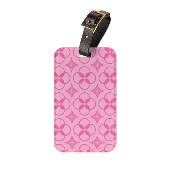 Pretty Pink Geometric Hand-painted Luggage Tag, bag tag gift, tote, purse, suitcase, Carry on accessory business card holder AP2495