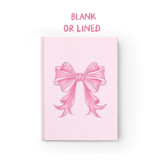 Pretty Pink Bow Journal, Lined or Blank matte hardcover notebook, school, work, art or travel, Gift for her, Coquette Cute Aesthetic--AP2468
