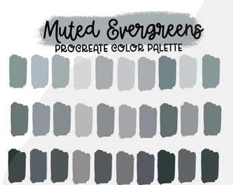 Muted Evergreens Procreate Color Palette, Color Swatches, iPad Procreate Tools, Handlettering, digital art, curated colors, handpicked