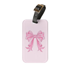 Mooie roze strik bagagelabel, tas tag cadeau voor haar, coquette lint, tas, tas, koffer, handbagage accessoire visitekaartje houder AP2468