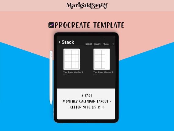 Procreate Template: 2 Page Monthly Calendar Layout Letter Size 8.5 X 11 -  Etsy