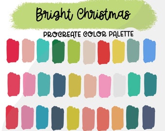 Bright Christmas Procreate Color Palette, Color Swatches, iPad Procreate Tools, Handlettering, digital art, curated colors, handpicked color