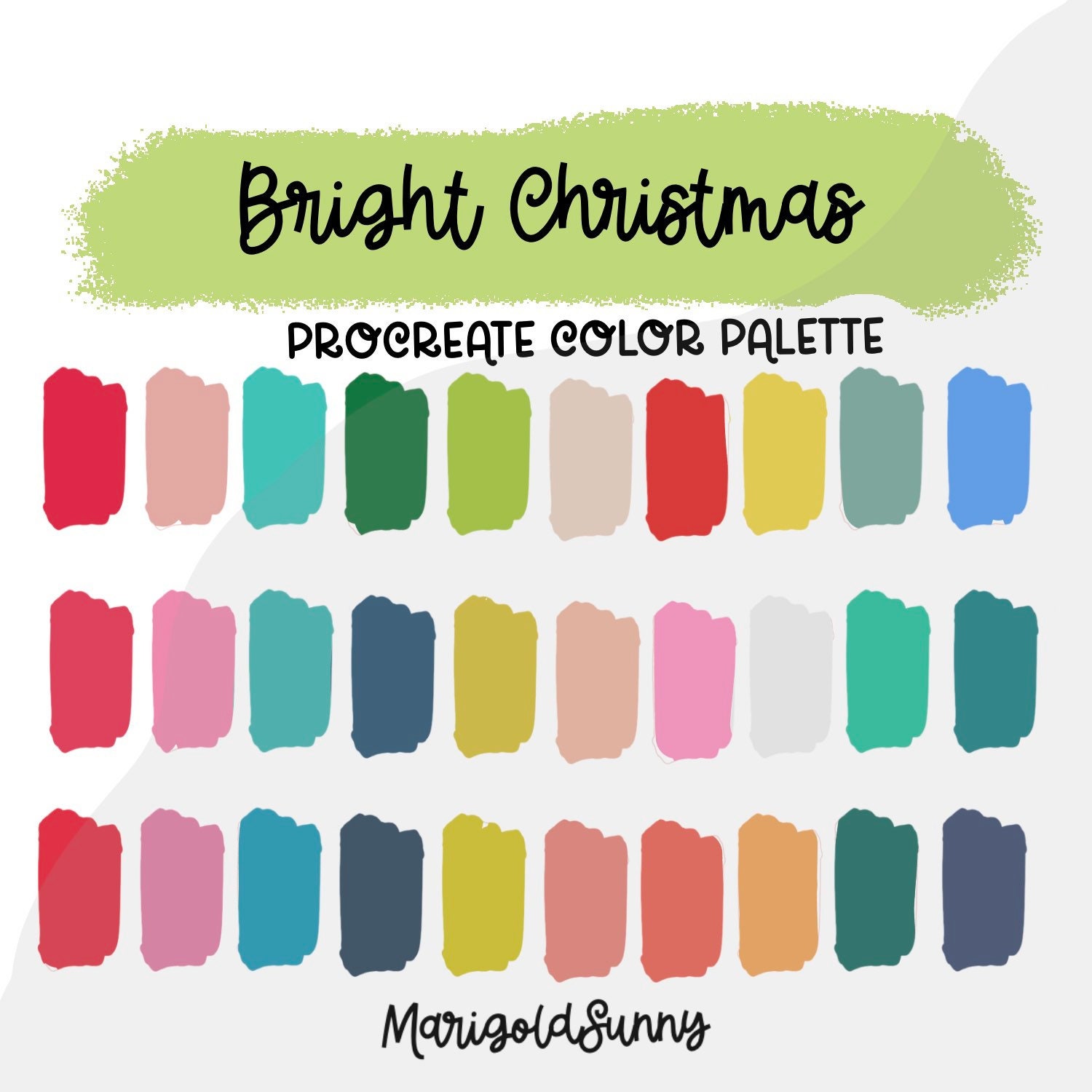Paleta de Cores Natal Brilhante para Procreate – 30 amostras selecionadas para iPad, Canva e Adobe