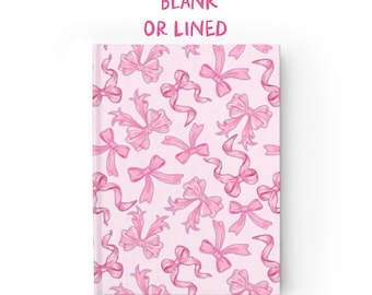 Bow Pattern Pink Journal, Lined or Blank matte hardcover notebook, school, work art travel, Gift for dancer, Coquette Cute Aesthetic AP2478