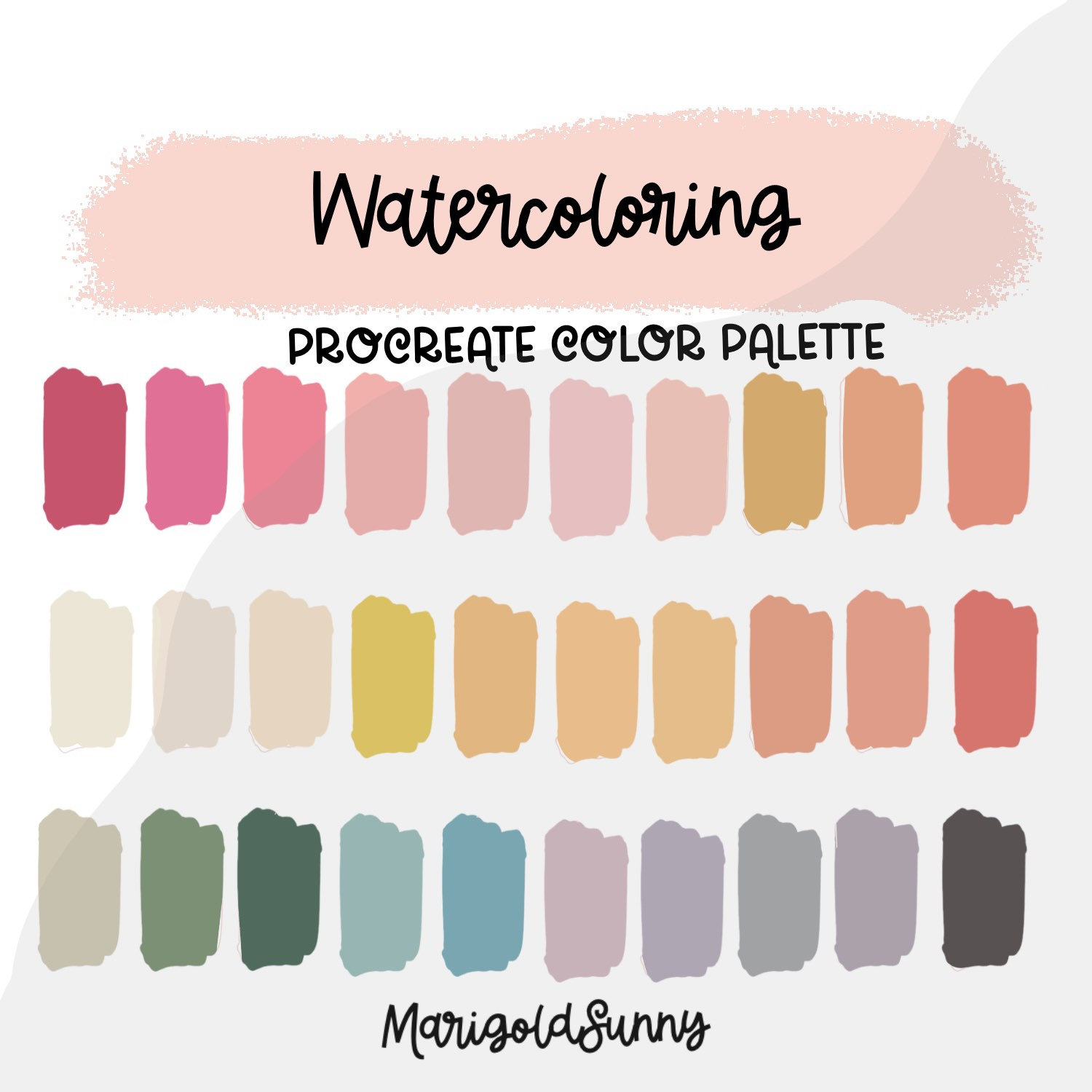 Paleta de colores Watercolor Fun para Procreate – 30 muestras curadas para lettering en iPad, arte digital y Canva