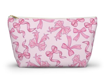 Pink Bow Pattern Pouch, All over pink Bows Accessory Case w T-bottom AP2478