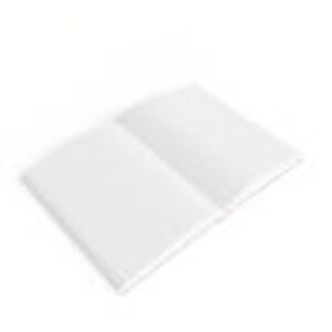 May include: A blank, white notebook with a soft, textured cover. The notebook is open to a blank page.