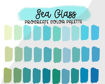 Sea Glass Procreate Color Palette, Color Swatches, iPad Procreate Tools, Handlettering, digital art, curated colors, handpicked