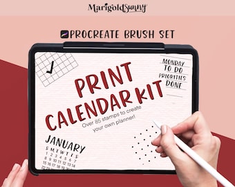 Procreate Print Calendar & Planner Stamp Brush Set - over 75 Brushes
