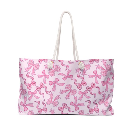 Pink Bow Weekender Bag Travel Horizontal Patterned Large