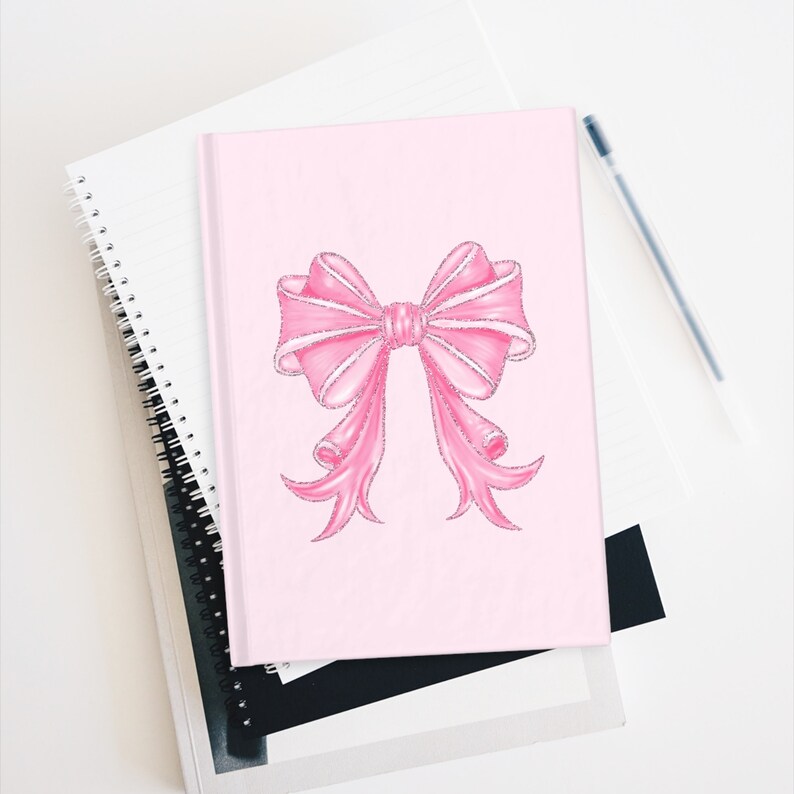 Pretty Pink Bow Journal, Lined or Blank matte hardcover notebook, school, work, art or travel, Gift for her, Coquette Cute Aesthetic--AP2468 image 7