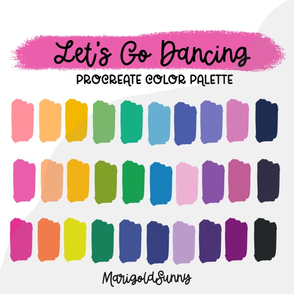 Let’s Go Dancing Procreate Color Palette, Color Swatches, iPad Procreate Tools, bright fun, digital art, curated colors, handpicked color