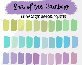 End of the Rainbow Procreate Color Palette, Color Swatches, iPad Procreate Tools, Handlettering, digital art, curated colors, handpicked