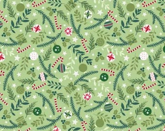 Green Ornaments - Quilty Little Christmas line by Kimberbell by the yard