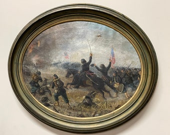 CIVILWAR BATTLE Scene "Union Charge" Original c1865 Oil Painting Authenticated
