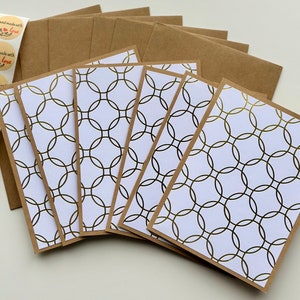 Élégantes cartes de vœux faites main blanc et or avec enveloppes | Jeu de cartes de remerciement | Jeu de cartes de correspondance | Jeu de cartes de voeux | Jeu de six cartes