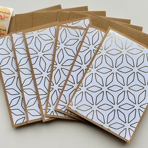 Élégantes cartes de vœux faites main blanc et or avec enveloppes | Jeu de cartes de remerciement | Jeu de cartes de correspondance | Jeu de cartes de voeux | Jeu de six cartes