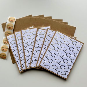 Cartes blanches et dorées élégantes faites à la main avec enveloppes | Ensemble de cartes de remerciement | Ensemble de cartes de notes | Ensemble de cartes de vœux | Jeu de six cartes