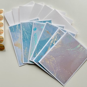 Ensemble de 6 : Cartes faites à la main | Ensemble de cartes élégantes en feuille blanche et argentée avec enveloppes | Ensemble de cartes de remerciement | Ensemble de cartes de notes | Ensemble de cartes de vœux